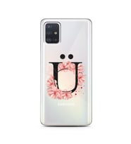 Pembe Çiçekli Harf Tasarım Süper Şeffaf Silikon Telefon Kılıfı Samsung A51 Ü-Har