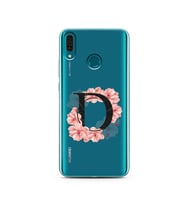 Pembe Çiçekli Harf Tasarım Süper Şeffaf Silikon Telefon Kılıfı Huawei Y9 2019 D-