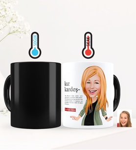 BK Gift Kişiye Özel Kız Kardeş Karikatürlü Sihirli Kupa Bardak