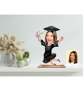 Kişiye Özel Kadım Mezun Öğrenci Karikatür Ahşap Biblo