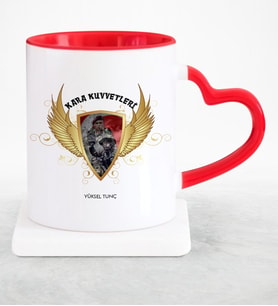 BK Gift Kişiye Özel Mesleki Kara Kuvvetleri Kırmızı Kalpli Kupa Bardak
