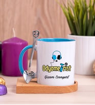 Odyometrist Ahşap Altlıklı Mavi Kupa Bardak