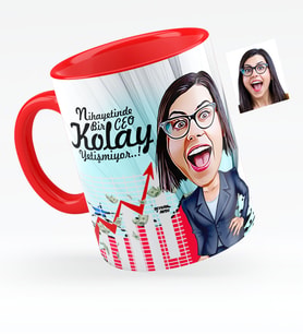 BK Gift Kişiye Özel Bayan Ceo Karikatürlü Kırmızı Kupa Bardak  2