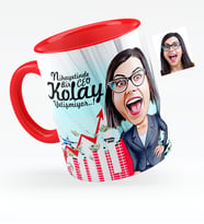 BK Gift Kişiye Özel Bayan Ceo Karikatürlü Kırmızı Kupa Bardak  2