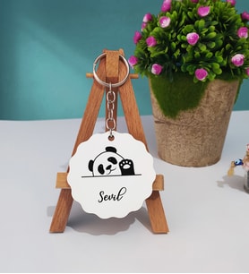 Panda Tasarımlı Kişiye Özel Hediye Panda Ahşap Anahtarlık