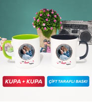 İkili Sevgiliye Sevgililer Günü Hediyesi 11 Kupa Bardak Yeşil Siyah