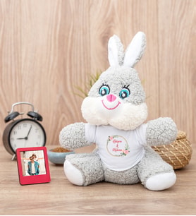 İki İsimli Çiftlere Özel Peluş Tavşan ve Mini Fotoğraf Çerçevesi