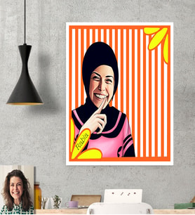 BK Gift Kişiye Özel Türbanlı Karikatürlü  Afiş Poster 50 X 70 Cm 41783