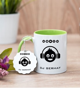 Emoji Tasarım Yeşil Kupa Bardak Ve Anahtarlık Set