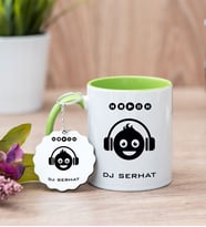 Emoji Tasarım Yeşil Kupa Bardak Ve Anahtarlık Set