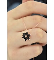 Kadın 925 Ayar Gümüş Rose Kaplama Siyah Lotus Kolye
