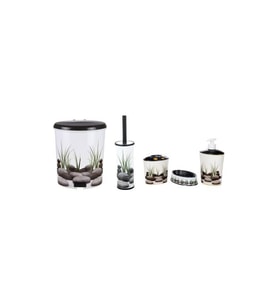 Taş Desenli 5 Parça Lüx Banyo 6 Lt Çöp Kovası Seti