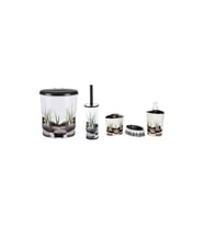 Taş Desenli 5 Parça Lüx Banyo 6 Lt Çöp Kovası Seti