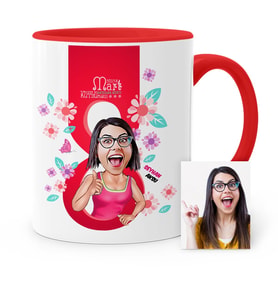 BK Gift Kişiye Özel Kadınlar Günü Temalı Karikatür Kırmızı Kupa Bardak  5
