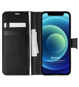 Microsonic Apple iPhone 12 Kılıf Delux Leather Wallet Siyah