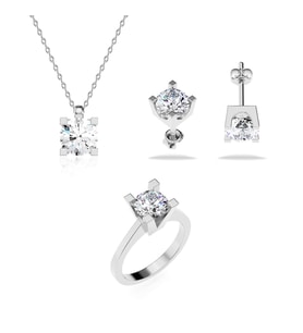 1 CT Tek Taş Beyaz Gümüş Üçlü Set