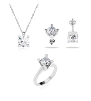 1 CT Tek Taş Beyaz Gümüş Üçlü Set