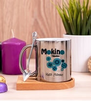 Makine Teknikeri Ahşap Altlıklı Silver Kupa Bardak