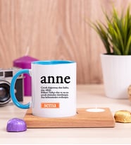 Anne Kelime Anlamı Ahşap Altlıklı Mumlu Mavi Kupa Bardak