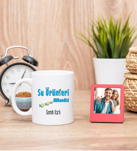 Su Ürünleri Mühendisi Beyaz Kupa Bardak ve Kırmızı Mini Fotoğraf Çerçevesi