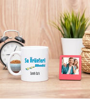 Su Ürünleri Mühendisi Beyaz Kupa Bardak ve Kırmızı Mini Fotoğraf Çerçevesi