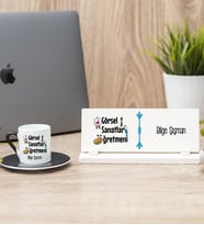 Görsel Sanatlar Öğretmeni Siyah Türk Kahvesi Fincanı Ve Masa İsimliği Seti