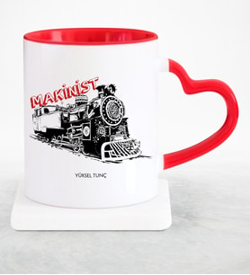 BK Gift Kişiye Özel Mesleki Makinist Kırmızı Kalpli Kupa Bardak