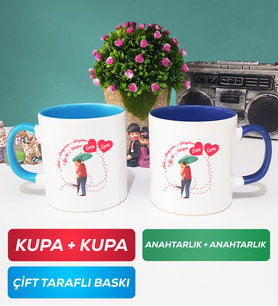 İkili Sevgiliye Sevgililer Günü Hediyesi 3 Kupa Bardak Mavi Lacivert