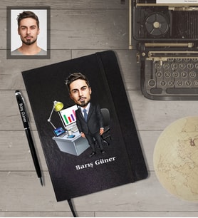 Kişiye Özel Öğretmen KarikatürlüSiyah Defter Kalem Hediye Seti  Bay-15