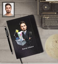 Kişiye Özel Öğretmen KarikatürlüSiyah Defter Kalem Hediye Seti  Bay-15