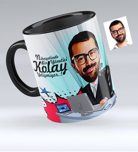 BK Gift Kişiye Özel Bay Genel Müdür Karikatürlü Siyah Kupa Bardak  1