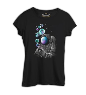 Space Baloon Siyah Kadın Tshirt