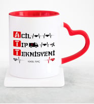 BK Gift Kişiye Özel Mesleki Acil Tıp Teknisyeni Kırmızı Kalpli Kupa Bardak  3