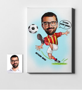 BK Gift Kişiye Özel Futbolcu Sarı Kırmızı Karikatür Kanvas Tablo 50x70cm 1