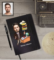 Kişiye Özel Öğretmen KarikatürlüSiyah Defter Kalem Hediye Seti  Bay-2