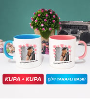 İkili Sevgiliye Sevgililer Günü Hediyesi 12 Kupa Bardak Mavi Pembe