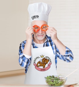 BK Gift Kişiye Özel Big Chef Erkek Mutfak Önlüğü ve Aşçı Şapkası Seti-3 (Beyaz)