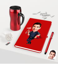 BK Gift Kişiye Özel Bay Polis Karikatürlü Kırmızı Defter Kalem Termos Mug Seti - 2 (Model 1)