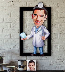 BK Gift Kişiye Özel Bay Diş Hekimi Karikatürlü 3D Ahşap Tablo-3