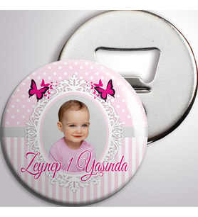 Kız Çocuğu Pembe Puantiyeli Kelebek Doğum Günü Açacaklı Magnet