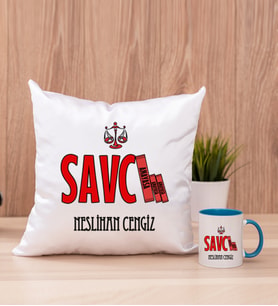 Savcı Kare Yastık ve Mavi Kupa Bardak