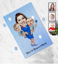 Kişiye Özel Aile Karikatürlü A4 99 Parça Puzzle  Mod-3