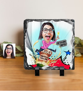 BK Gift Kişiye Özel Bayan Yeni Yıl Karikatürlü Dekoratif Doğal Taş