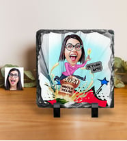 BK Gift Kişiye Özel Bayan Yeni Yıl Karikatürlü Dekoratif Doğal Taş