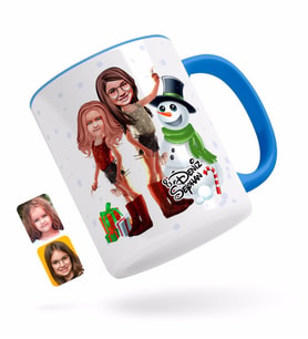 BK Gift Kişiye Özel Yeni Yıl Kız Kardeşler Karikatürlü Mavi Kupa Bardak-2