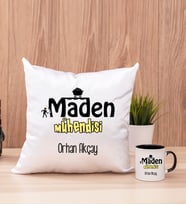 Maden Mühendisi Kare Yastık ve Siyah Kupa Bardak