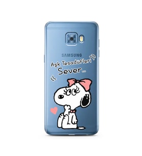 Snoopy Tasarımlı Süper Şeffaf Silikon Telefon Kılıfı Samsung C5 Pro  
