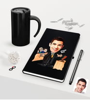 BK Gift Kişiye Özel Bay Avukat Karikatürlü Siyah Defter Kalem ve Termos Mug Seti - 3 (Model 1)