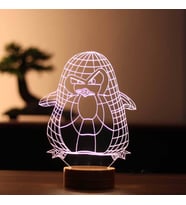 Penguen Figürlü Dekoratif Hediye Led Masa Lambası 7 Işık Rengi Ahşap Taban
