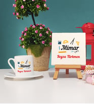 Mimar Hediye Kişiye Özel Mimar Türk Kahvesi Fincanı ve Dekoratif Taş Baskı Seti